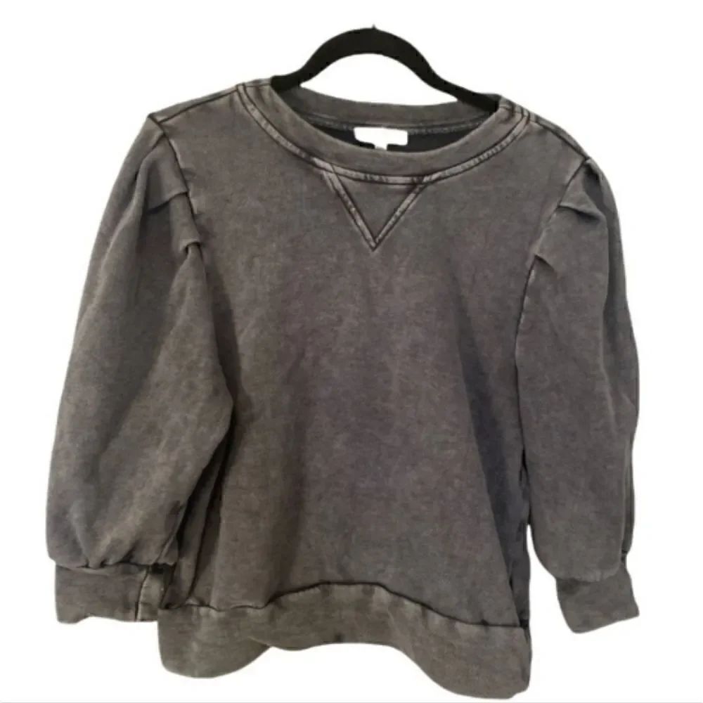 FATE Sweatshirt Faded Blue Denim with Gathered Puff Sleeves Sz Small